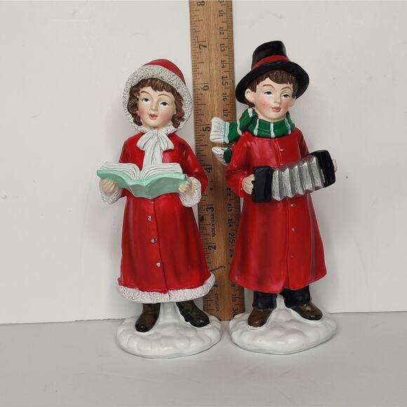 Regency Red Retro Ceramic Children Christmas Carolers Singing Figurine Set - Picture 6 of 14